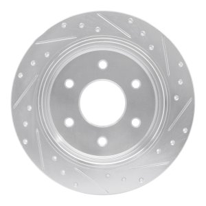 Infiniti QX56 Brake Rotor (1) - Rear Left - R1 Concepts - Drilled & Slotted - Silver - `04-`15